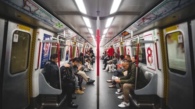 people riding the train