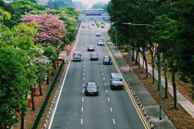 a car driving down the road